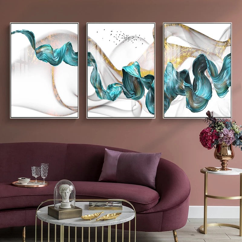 Blue & Gold Swirl Art Canvas