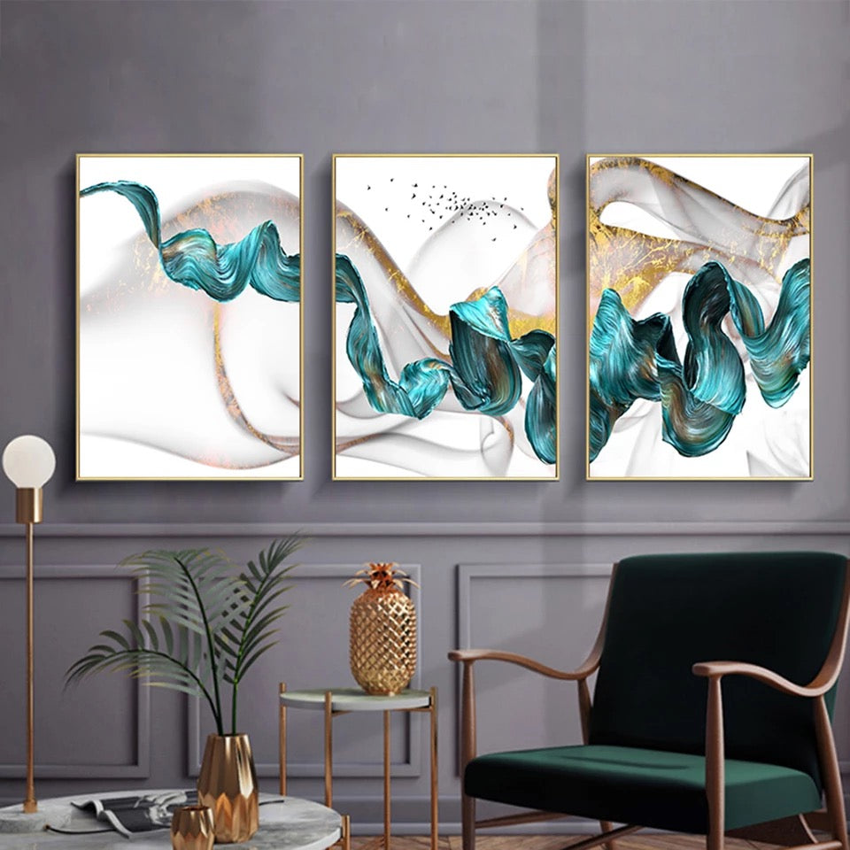 Blue & Gold Swirl Art Canvas