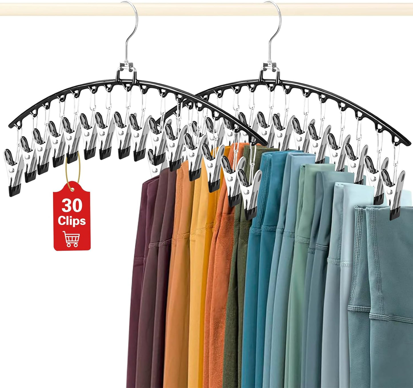 2 Pack Stainless Steel Pants Hangers with15 Non-Slip Clips