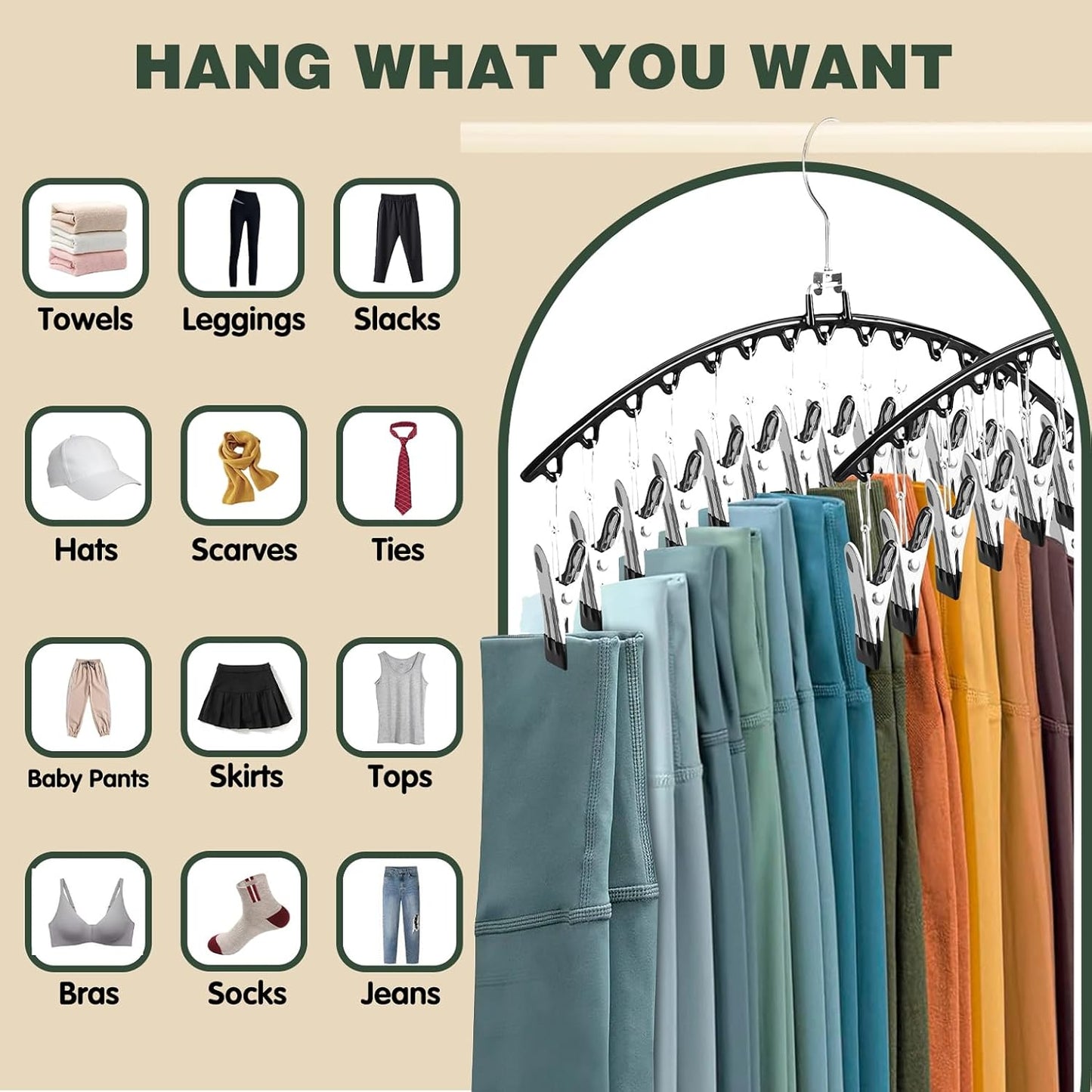 2 Pack Stainless Steel Pants Hangers with15 Non-Slip Clips