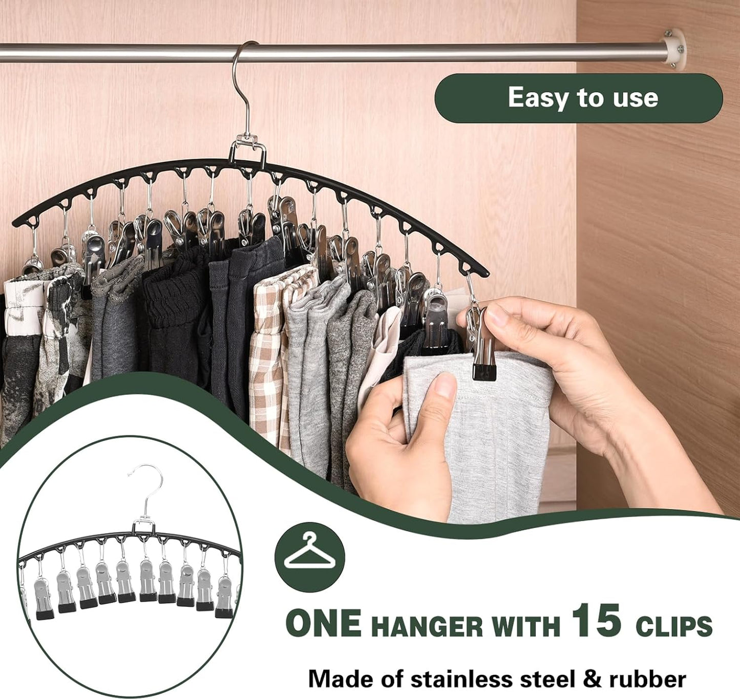 2 Pack Stainless Steel Pants Hangers with15 Non-Slip Clips