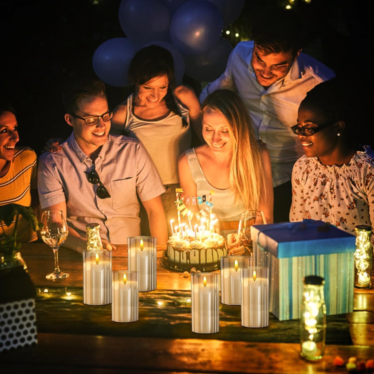 Gray Glass Flameless Candles with Remote, Set of 3