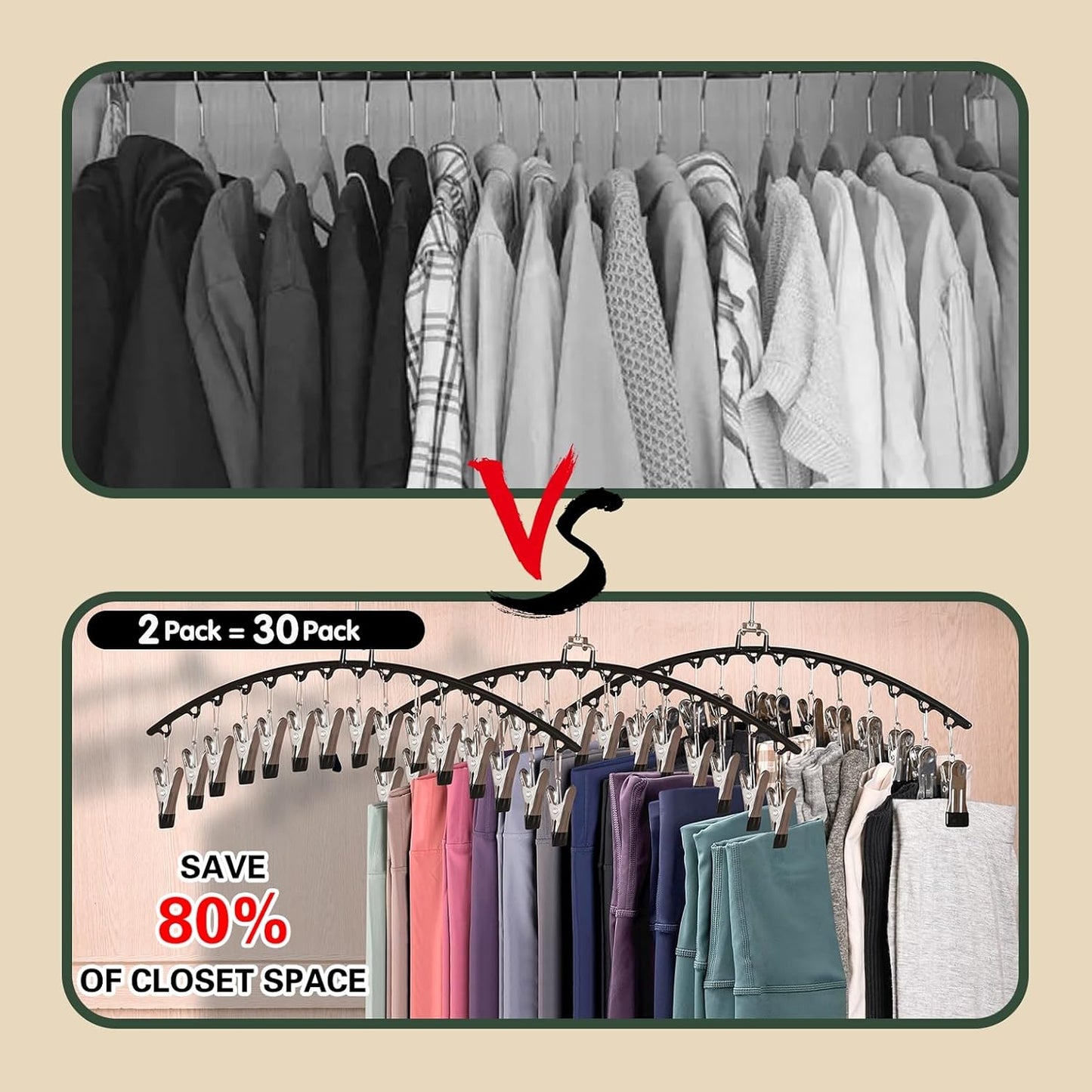 2 Pack Stainless Steel Pants Hangers with15 Non-Slip Clips