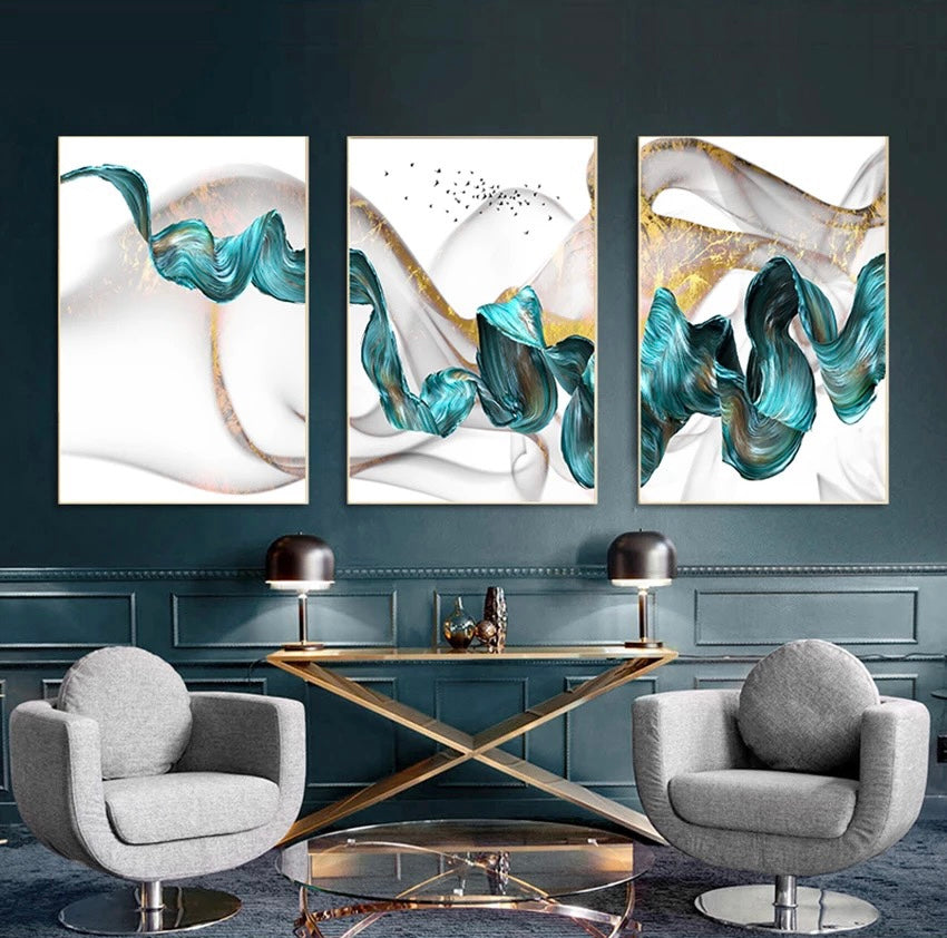Blue & Gold Swirl Art Canvas