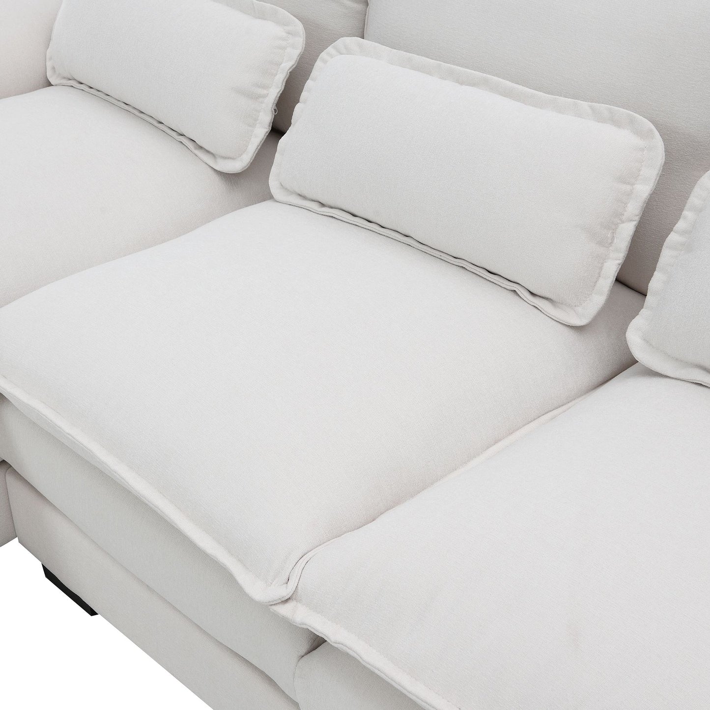 White Modern U-shaped Sectional Sofa with Waist Pillows,6-seat Upholstered Symmetrical Sofa