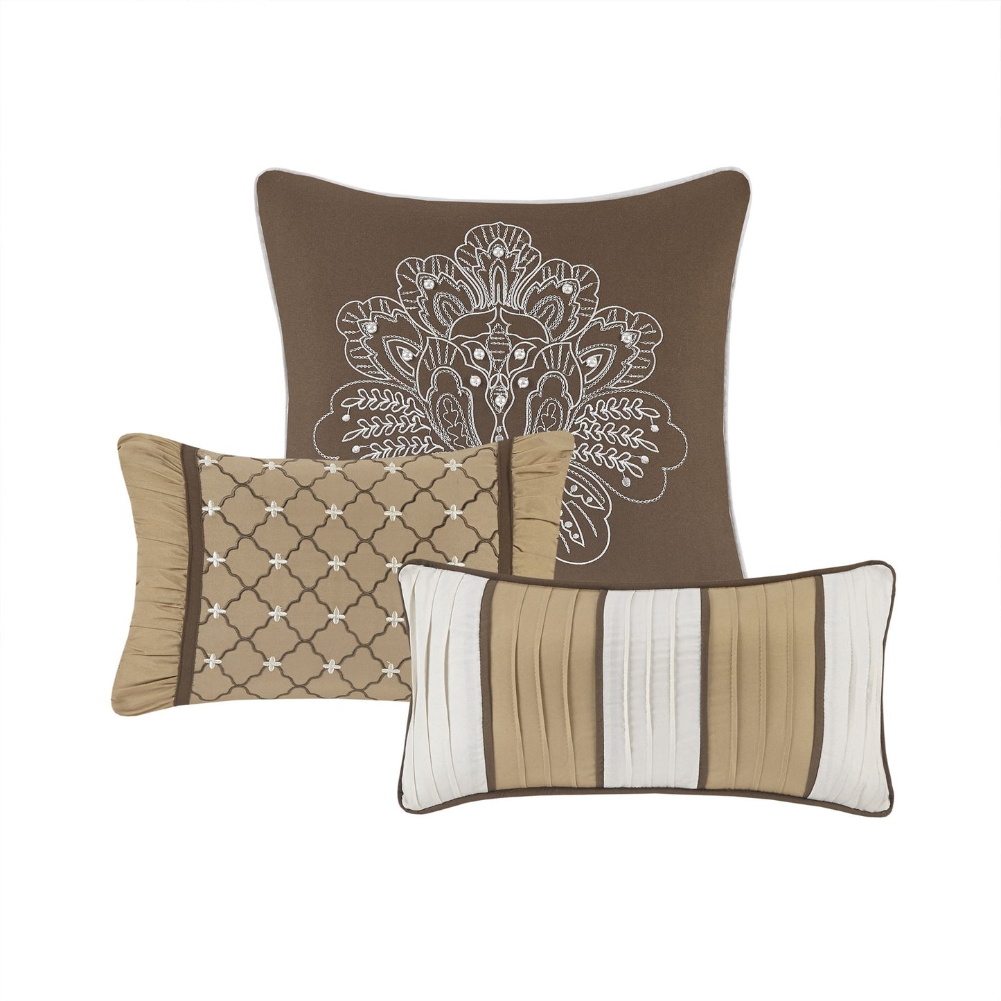 Brown-Gold 7 Piece Jacquard Comforter Set