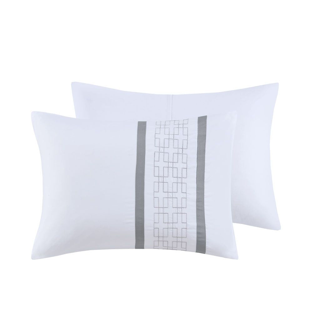 White & Gray 8 Piece Embroidered Comforter Set