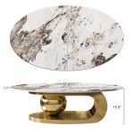 51 Inches Oval Faux Marble Coffee Table with Stainless Steel Base