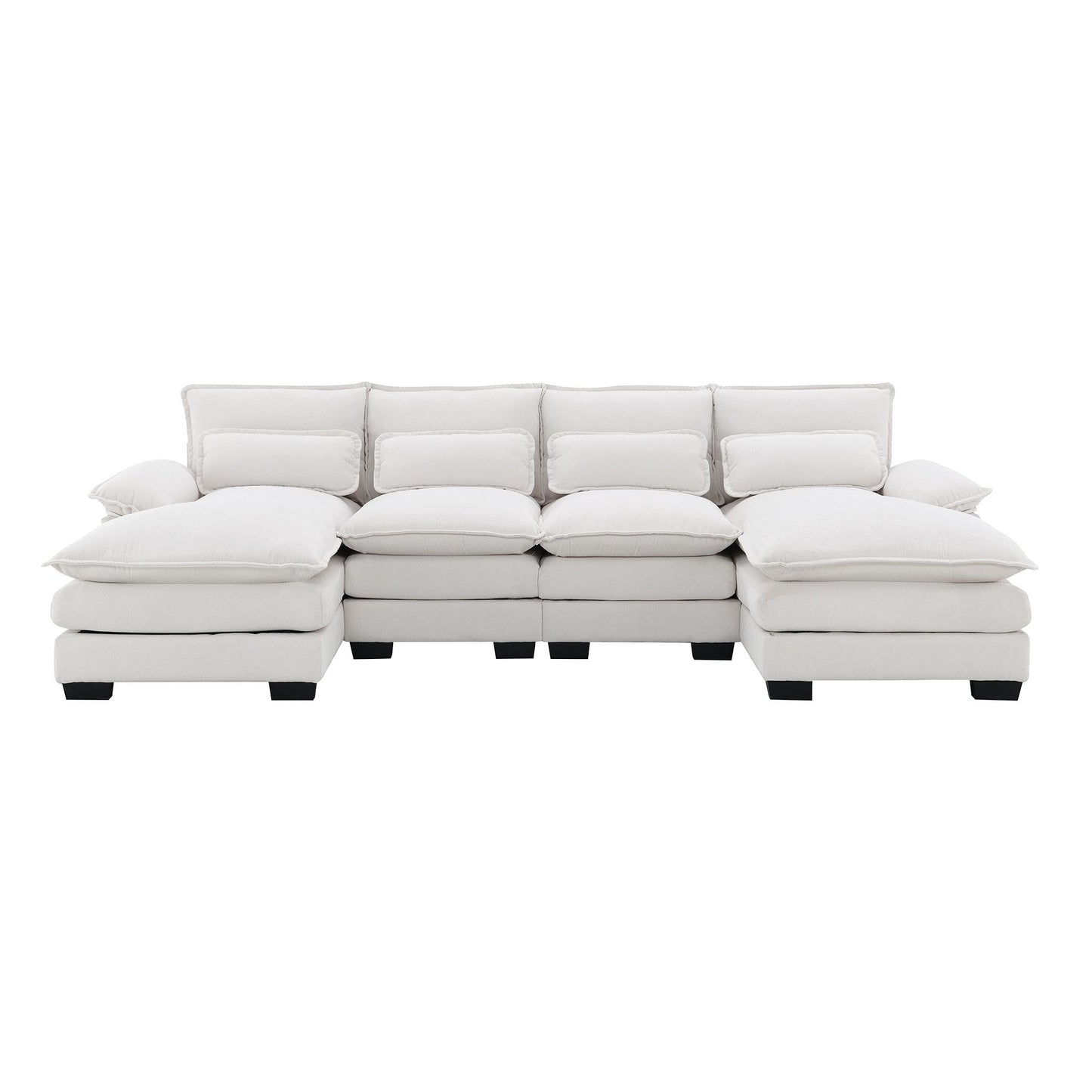White Modern U-shaped Sectional Sofa with Waist Pillows,6-seat Upholstered Symmetrical Sofa