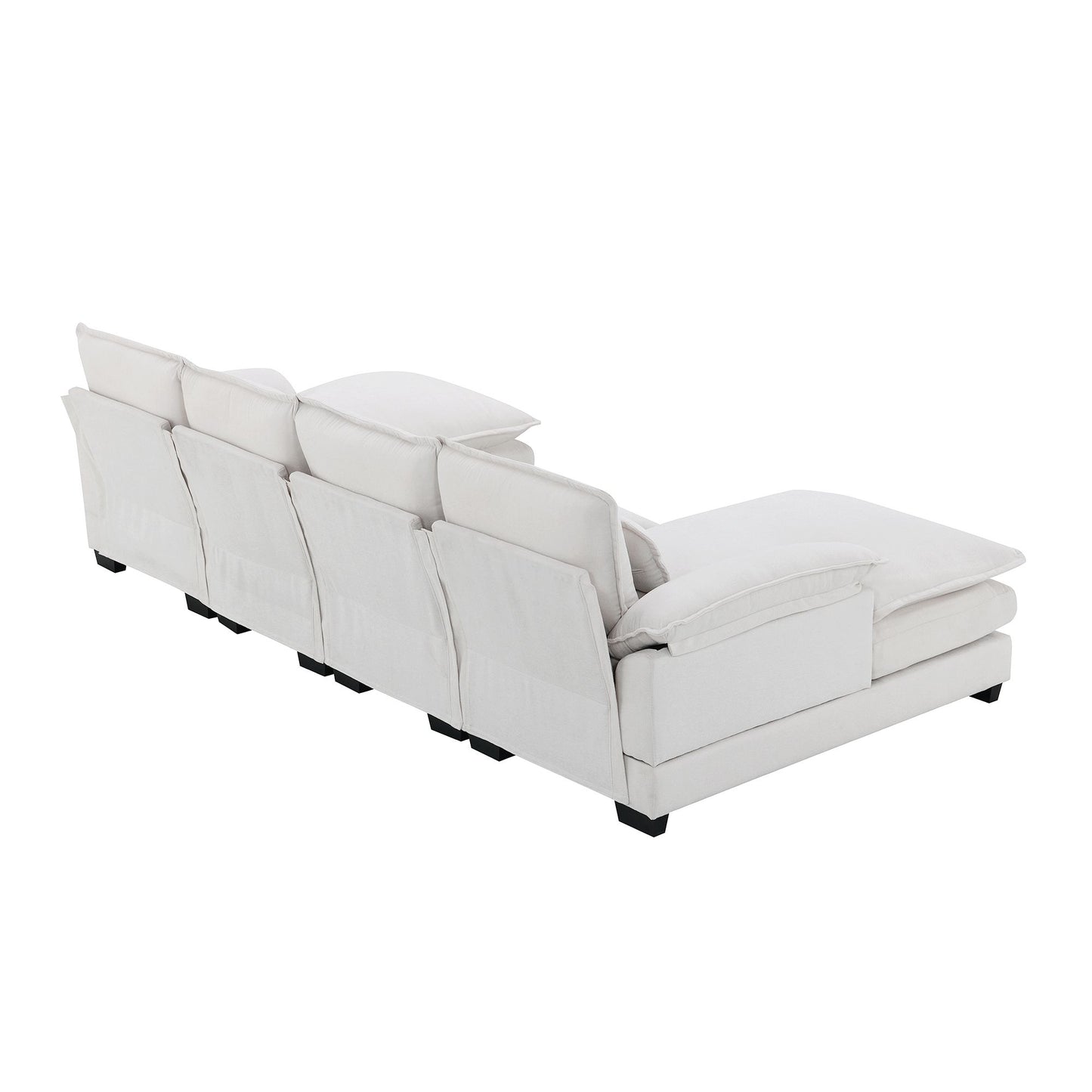 White Modern U-shaped Sectional Sofa with Waist Pillows,6-seat Upholstered Symmetrical Sofa