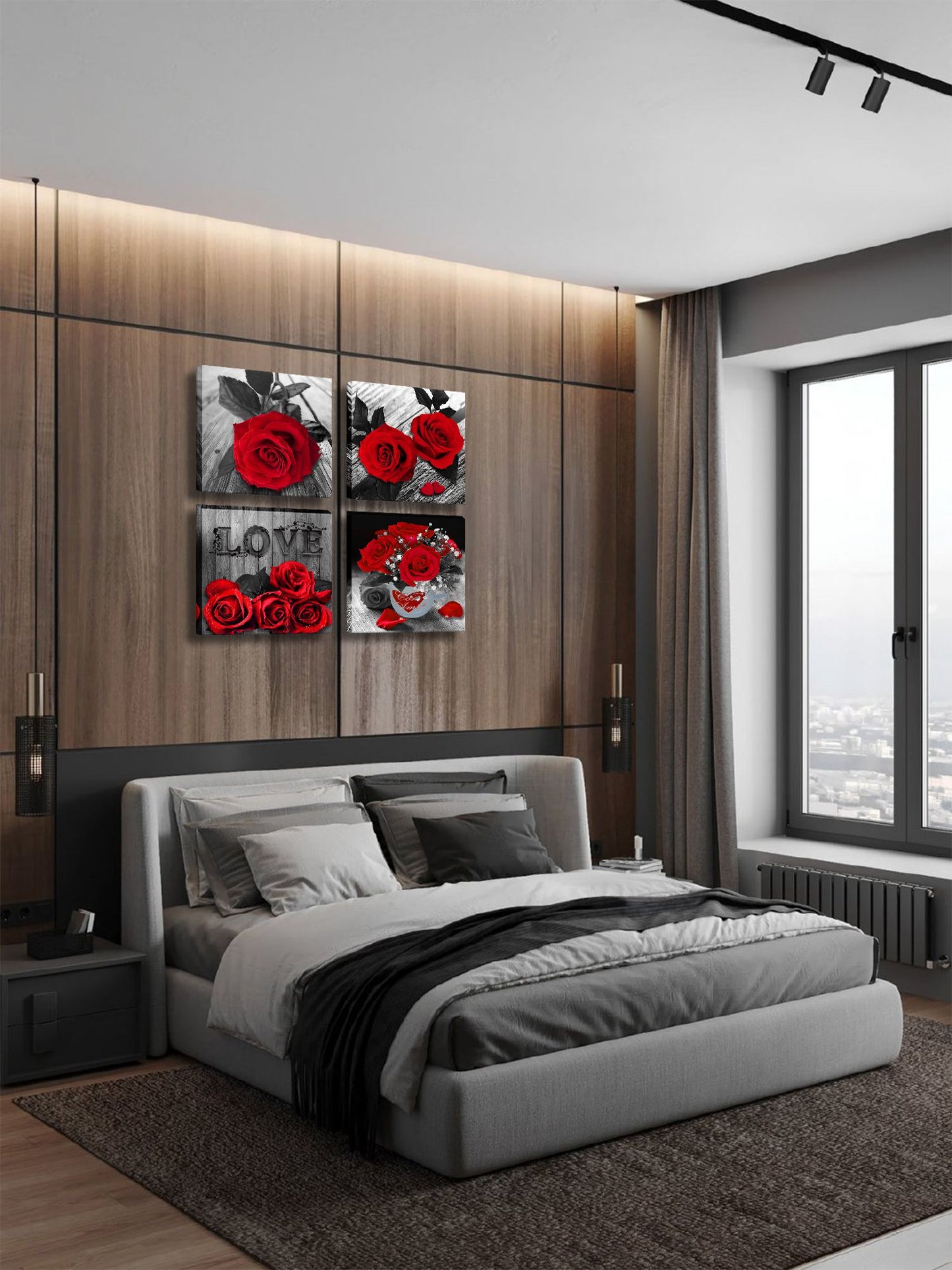 Red Rose Canvas, 4 Pieces