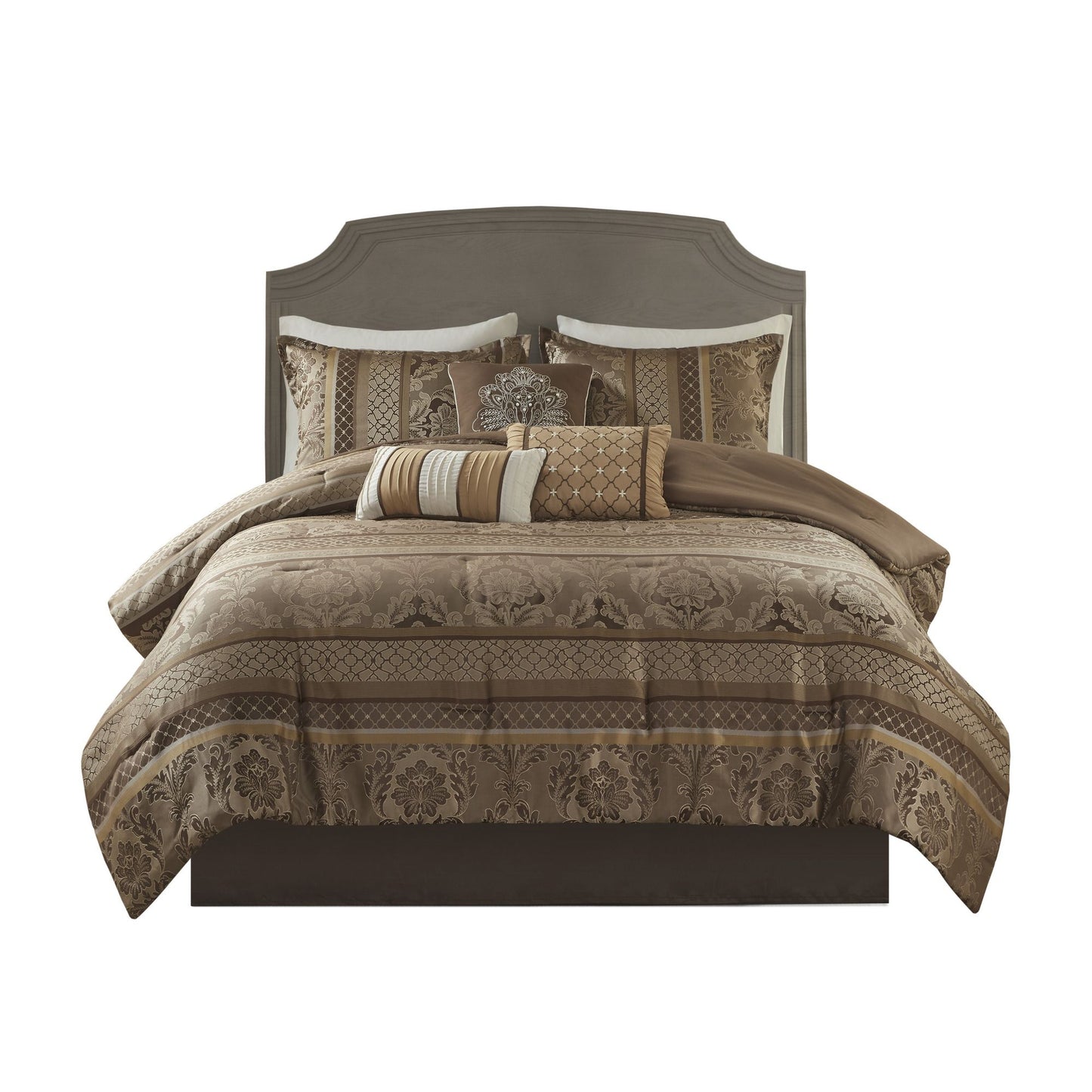Brown-Gold 7 Piece Jacquard Comforter Set