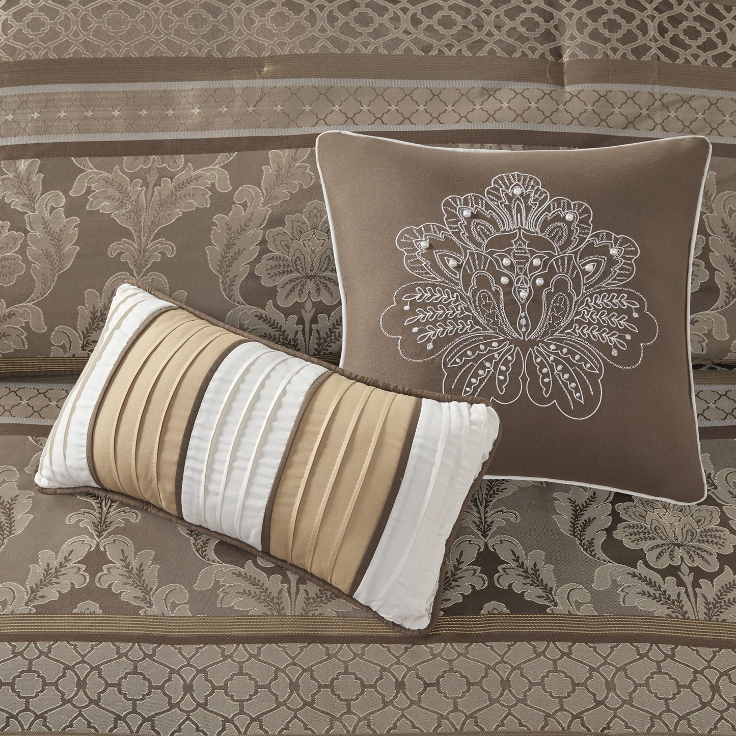 Brown-Gold 7 Piece Jacquard Comforter Set
