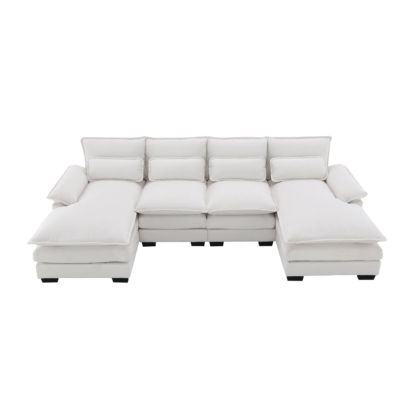 White Modern U-shaped Sectional Sofa with Waist Pillows,6-seat Upholstered Symmetrical Sofa