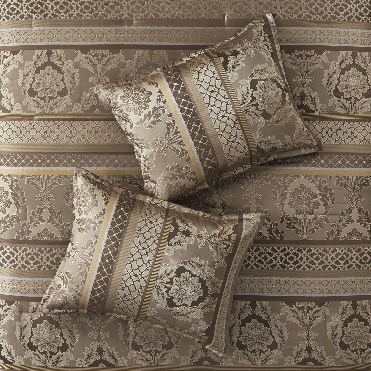 Brown-Gold 7 Piece Jacquard Comforter Set