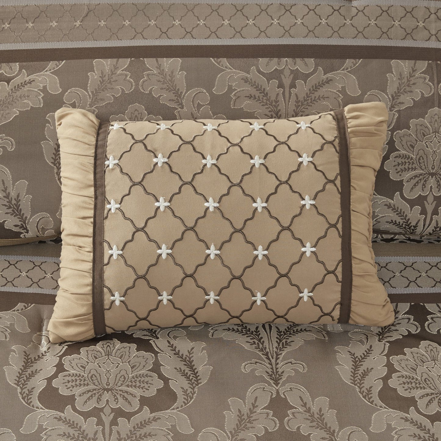 Brown-Gold 7 Piece Jacquard Comforter Set