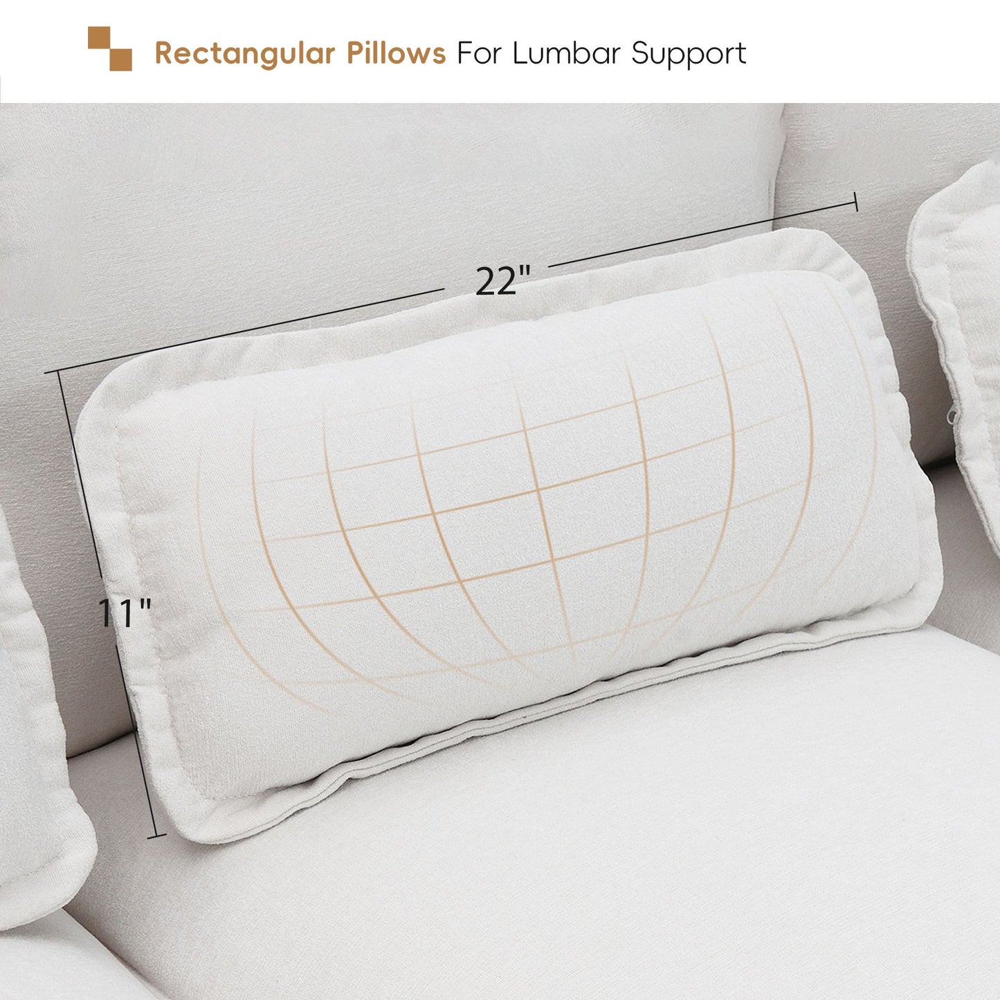 White Modern U-shaped Sectional Sofa with Waist Pillows,6-seat Upholstered Symmetrical Sofa