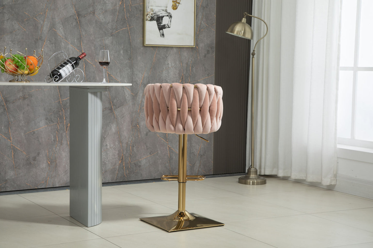 COOLMORE Pink Vintage Bar Stools with Back and Footrest, 2PC Set