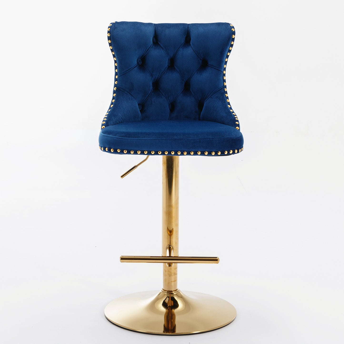 Blue Golden Swivel Velvet Barstools, Set of 2