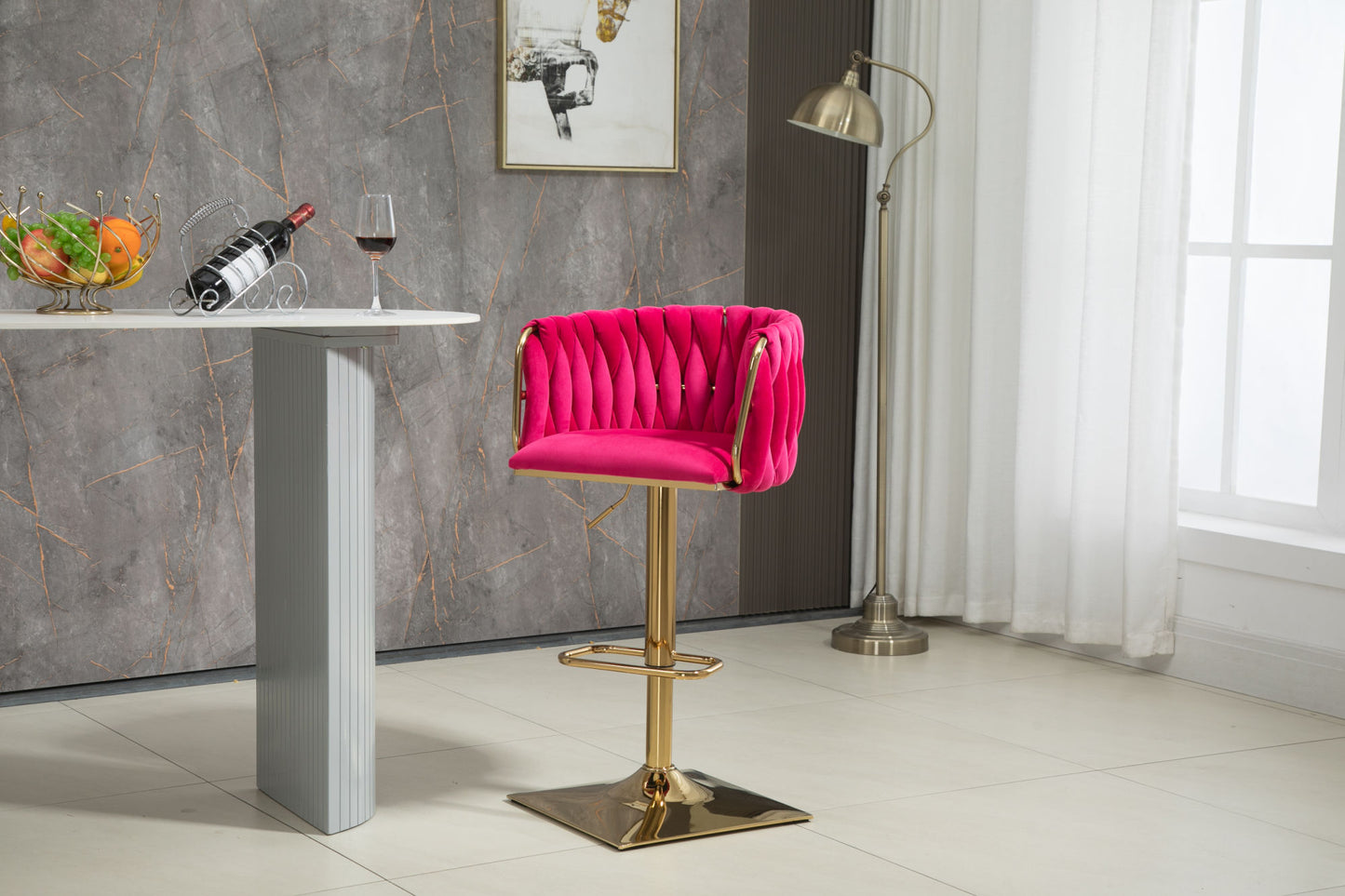 COOLMORE Rose Red Vintage Bar Stools with Back and Footrest, 2PC Set