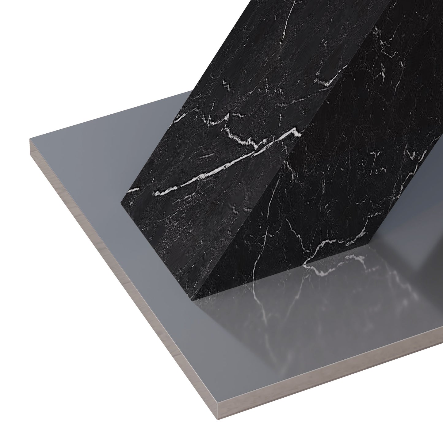 Black Marble Modern Square Dining Table. Metal Base