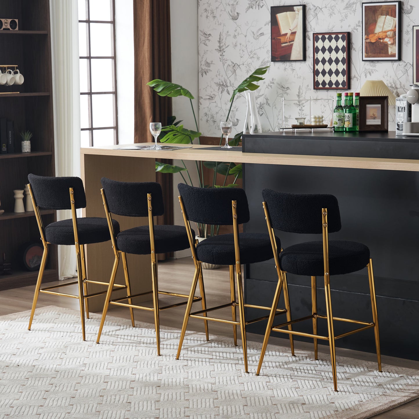 Modern Teddy Fabric Upholstered Barstools, 2