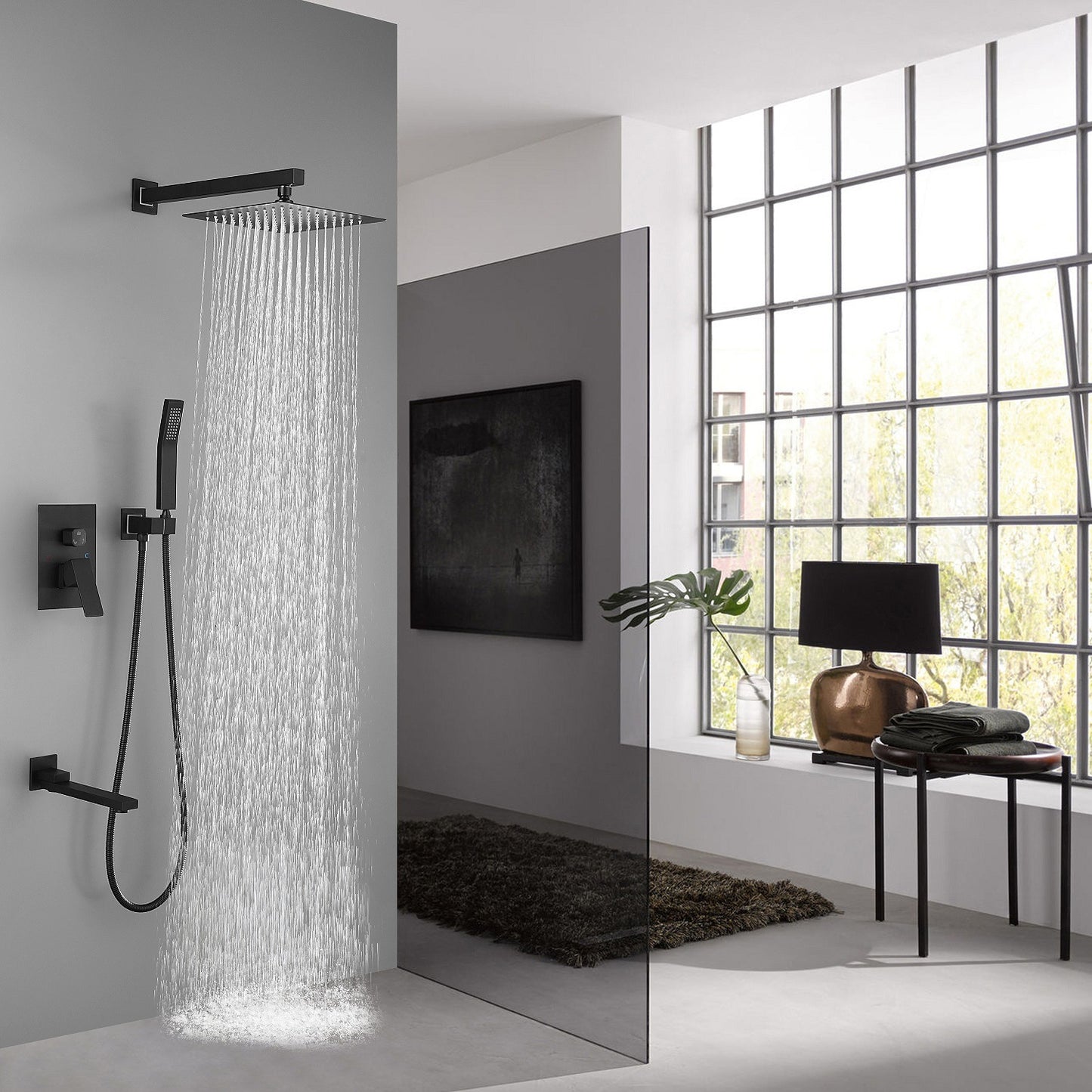 16" Square Bathroom Luxury Rain Mixer Shower Set