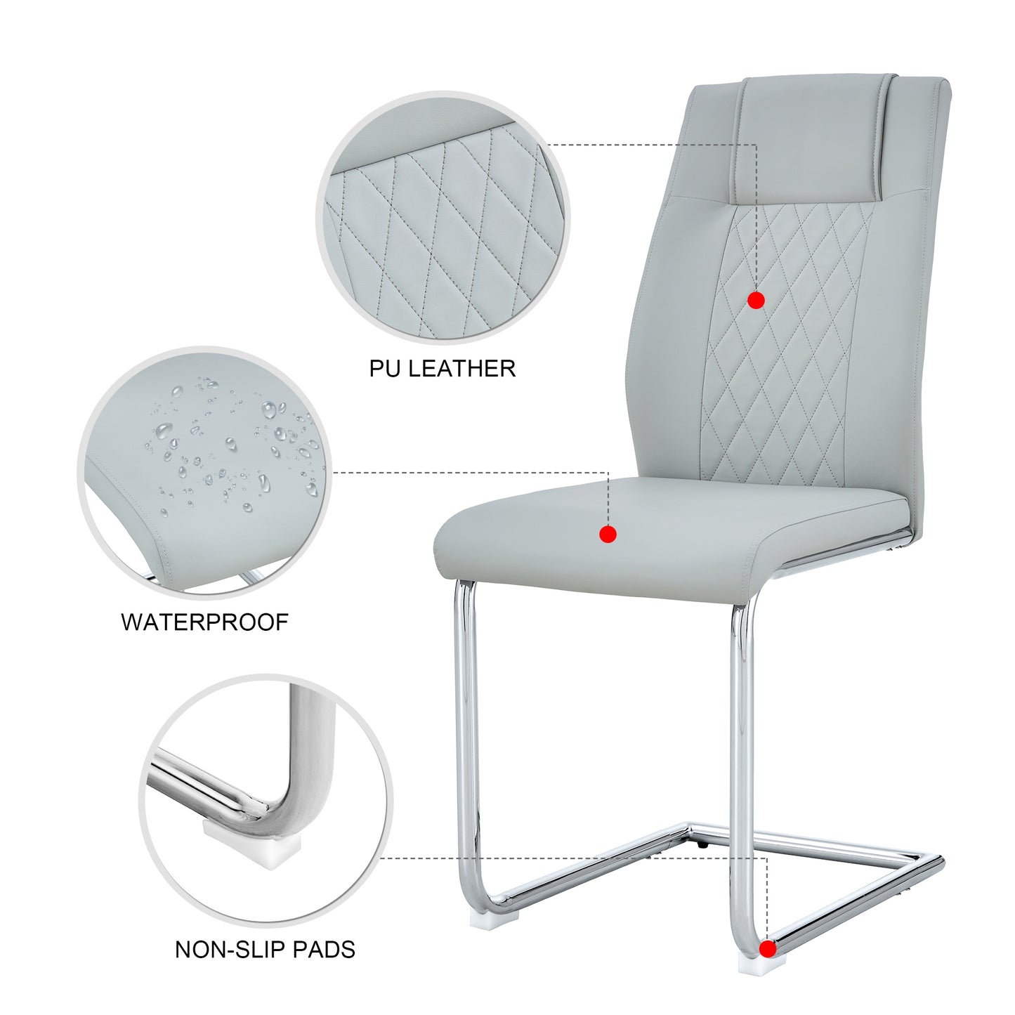 Light Grey Faux Leather Cushioned Chairs, set of 6