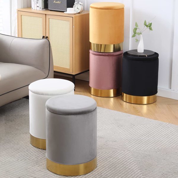 Faux Leather Round Storage Ottoman Footrest Stool