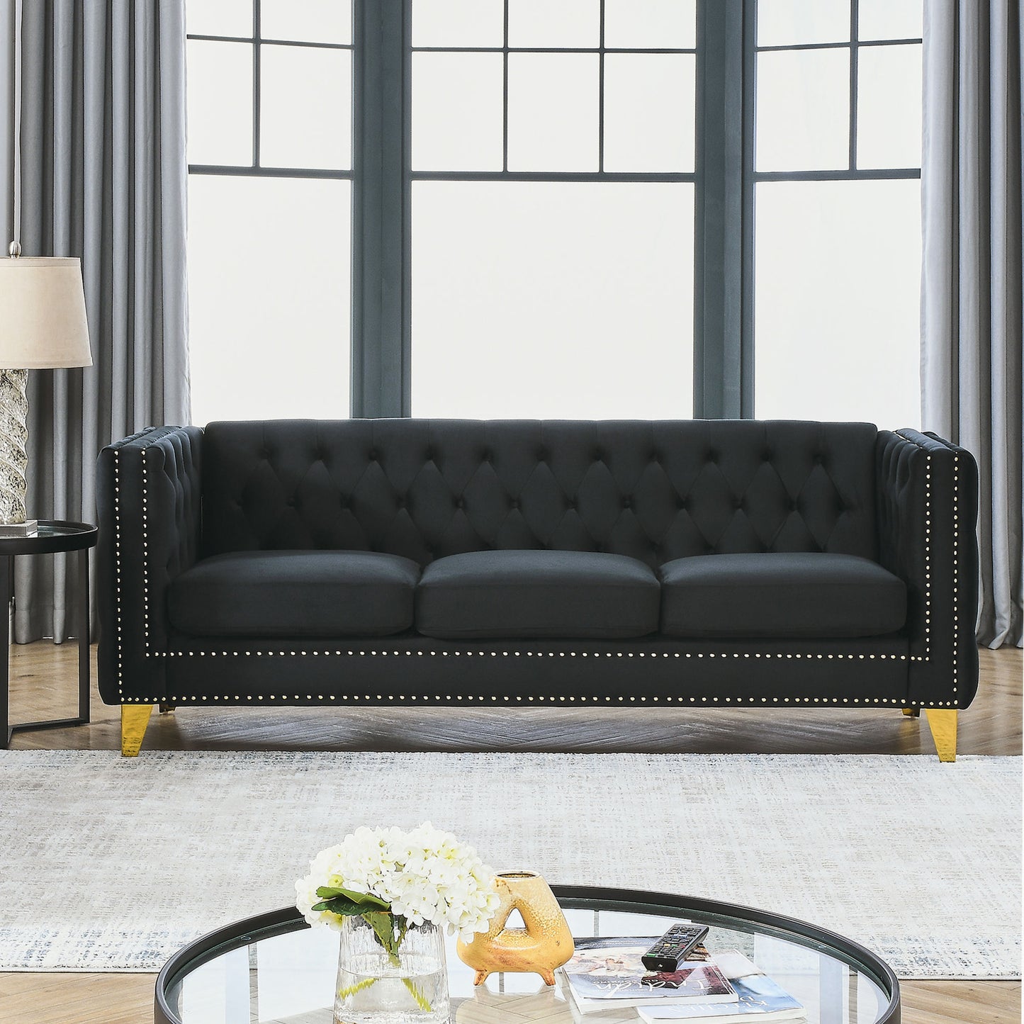 Black Velvet Tufted Sofa