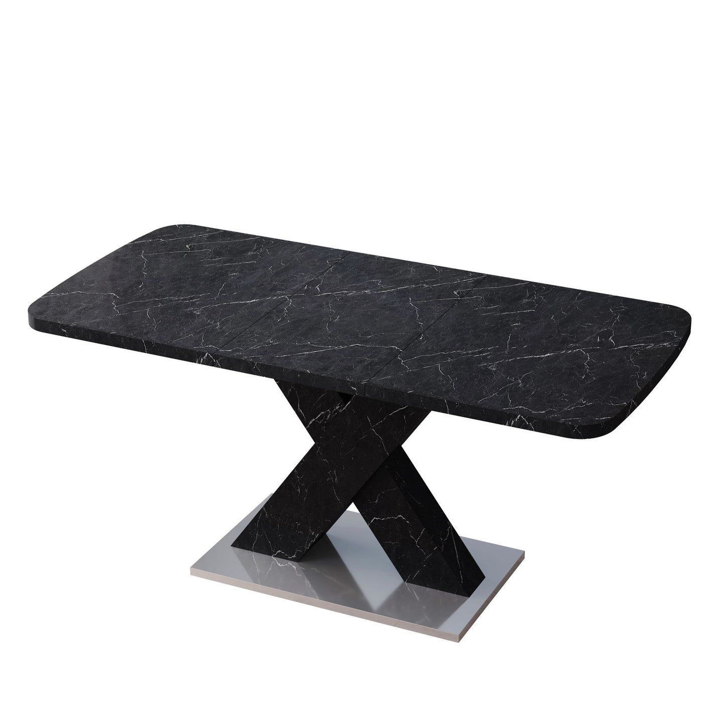 Black Marble Modern Square Dining Table. Metal Base