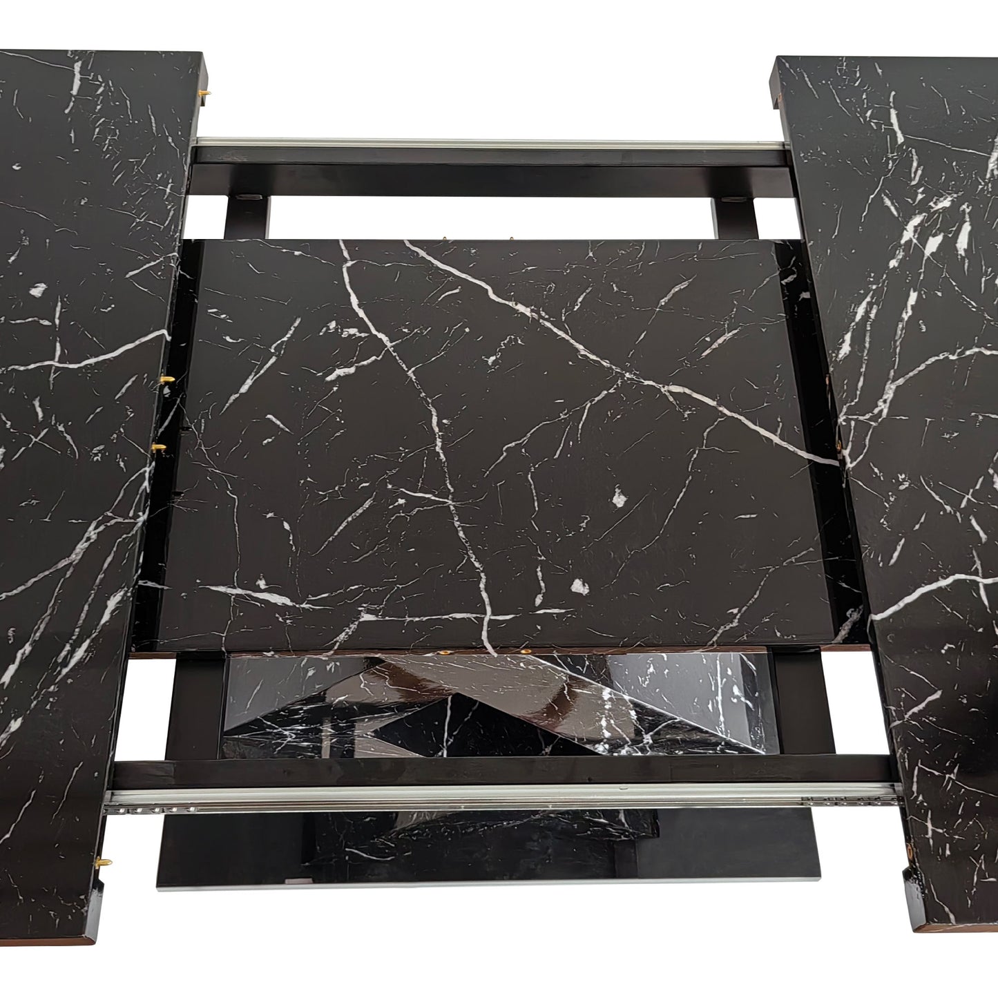 Black Marble Modern Square Dining Table. Metal Base