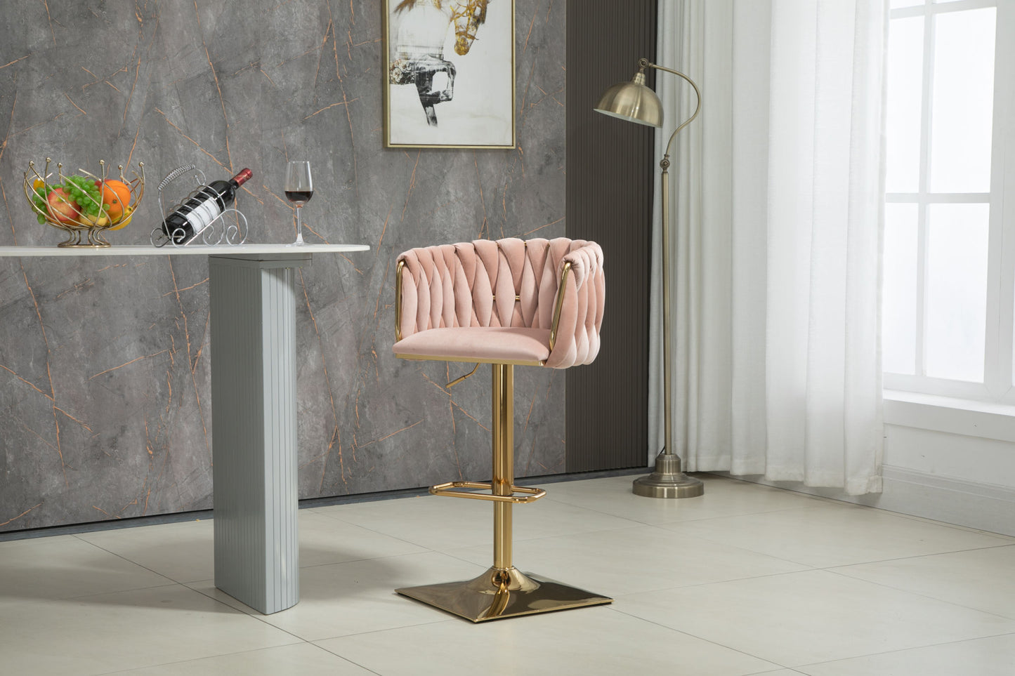 COOLMORE Pink Vintage Bar Stools with Back and Footrest, 2PC Set