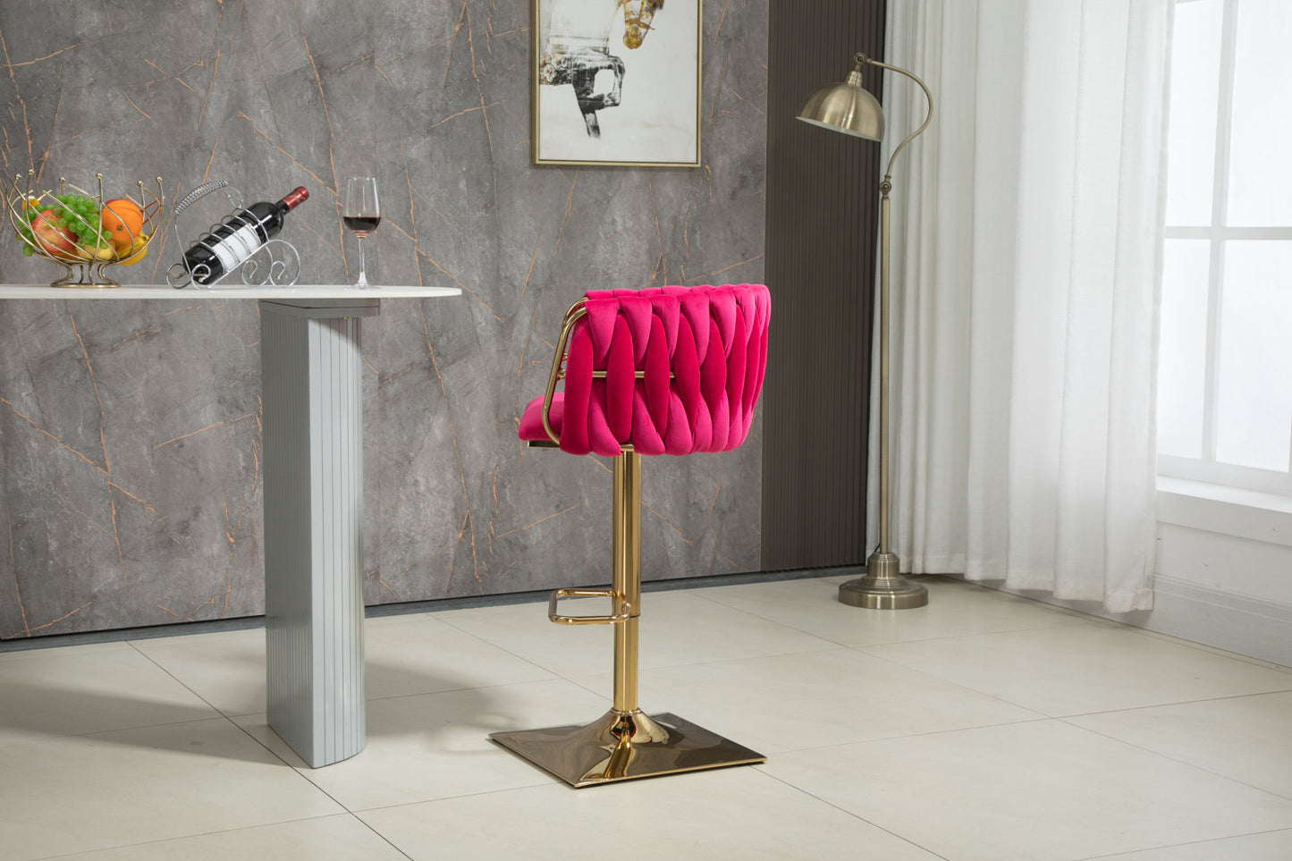 COOLMORE Rose Red Vintage Bar Stools with Back and Footrest, 2PC Set