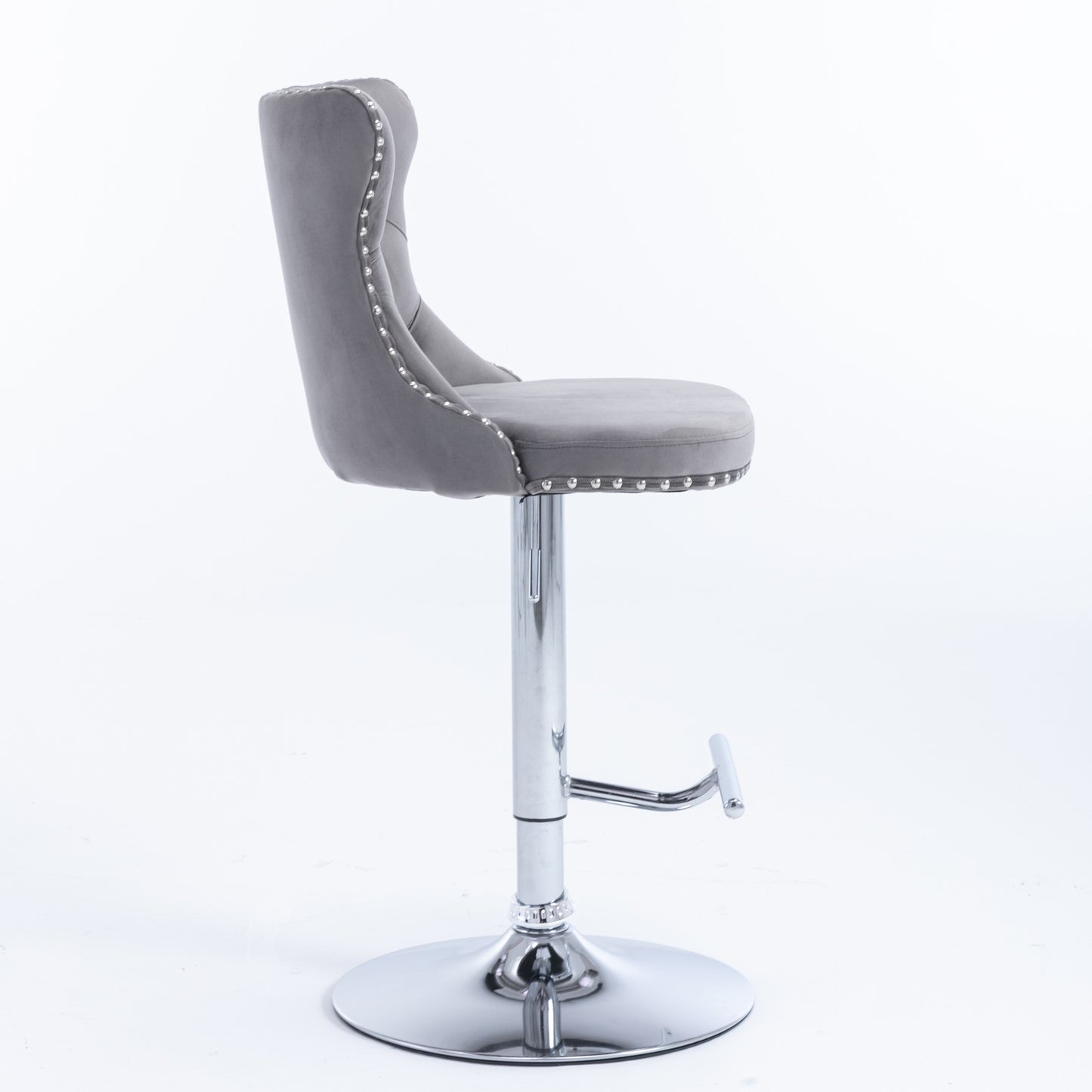 Grey Swivel Velvet Barstools, Chrome base