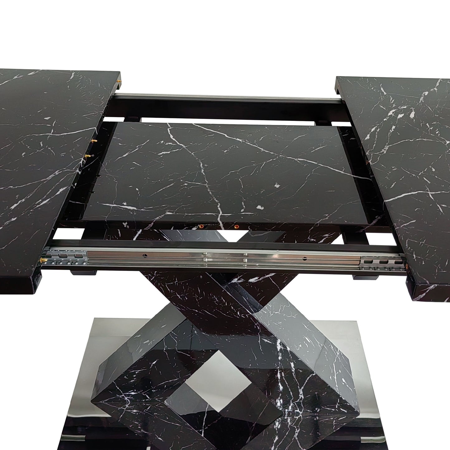 Black Marble Modern Square Dining Table. Metal Base