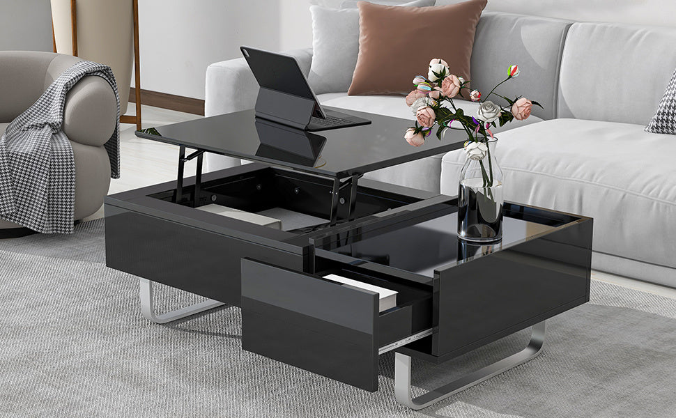 Multi-functional Coffee Table with Lifted Tabletop, Contemporary Cocktail Table