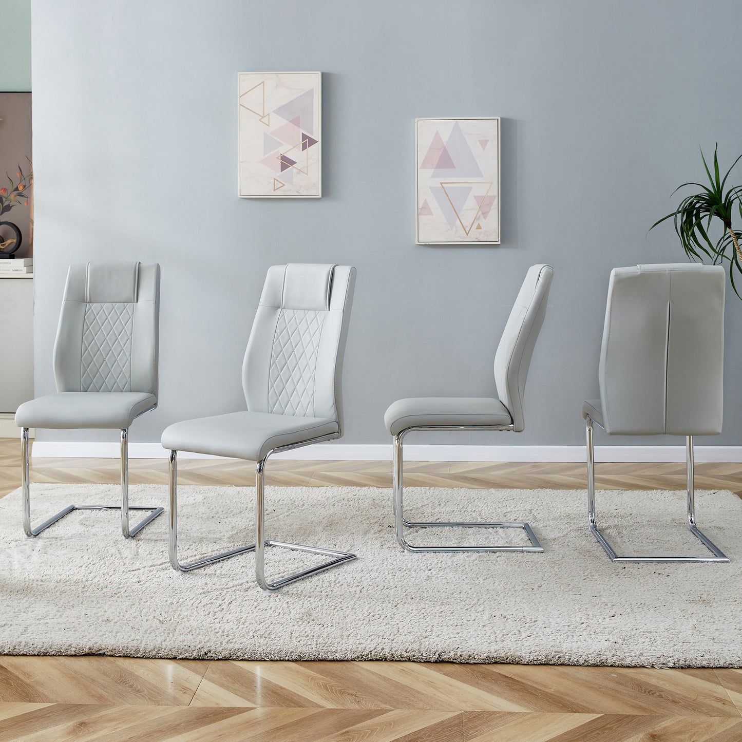 Light Grey Faux Leather Cushioned Chairs, set of 6