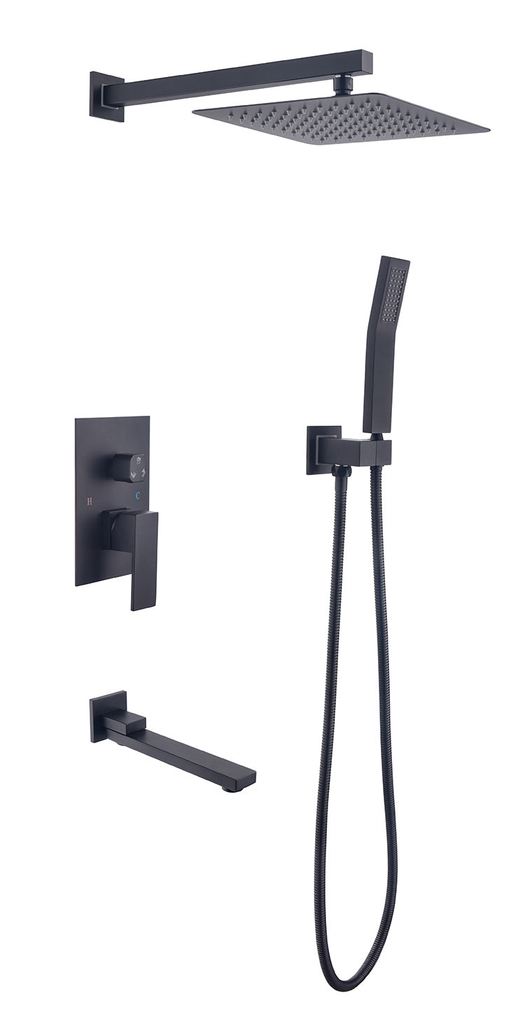 16" Square Bathroom Luxury Rain Mixer Shower Set