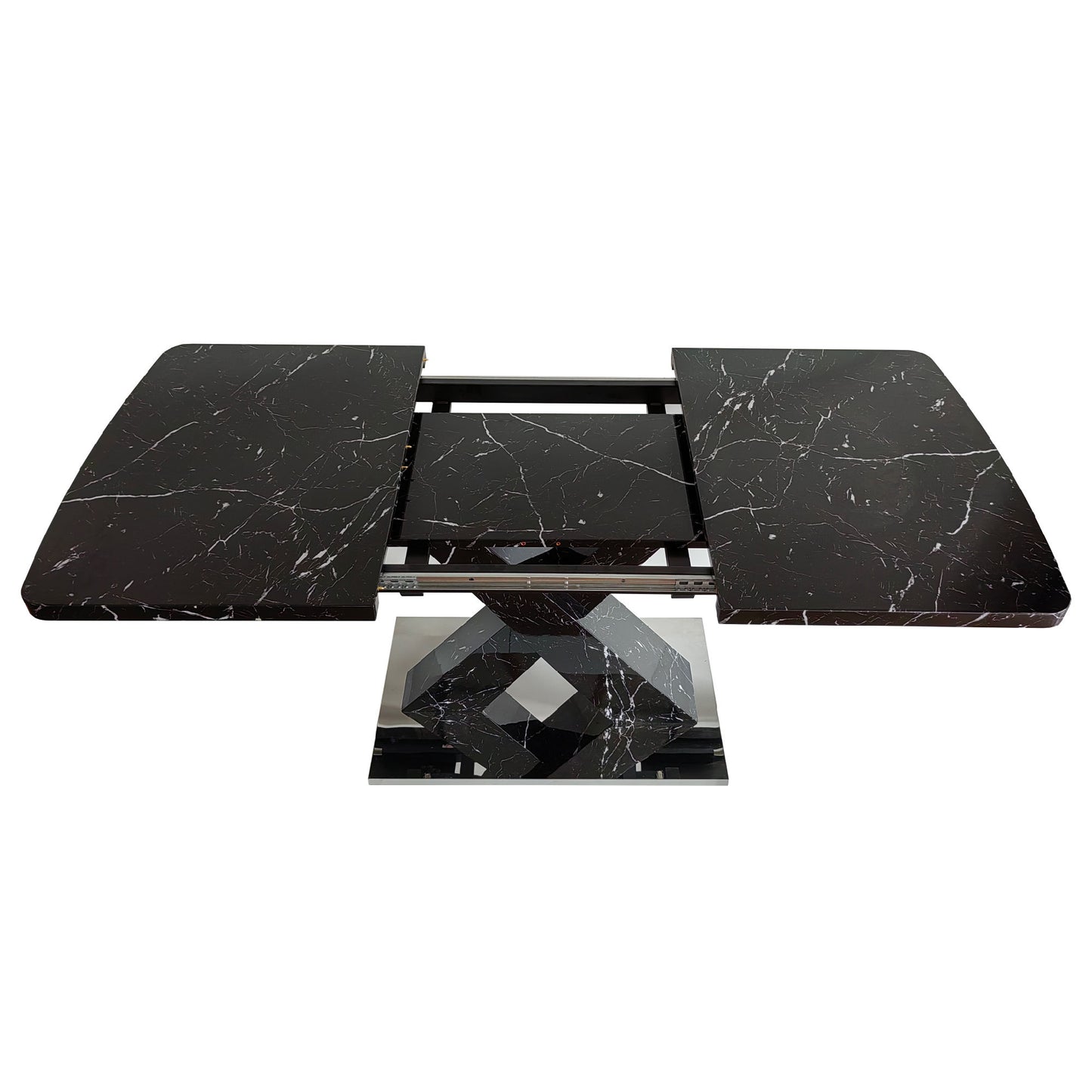 Black Marble Modern Square Dining Table. Metal Base