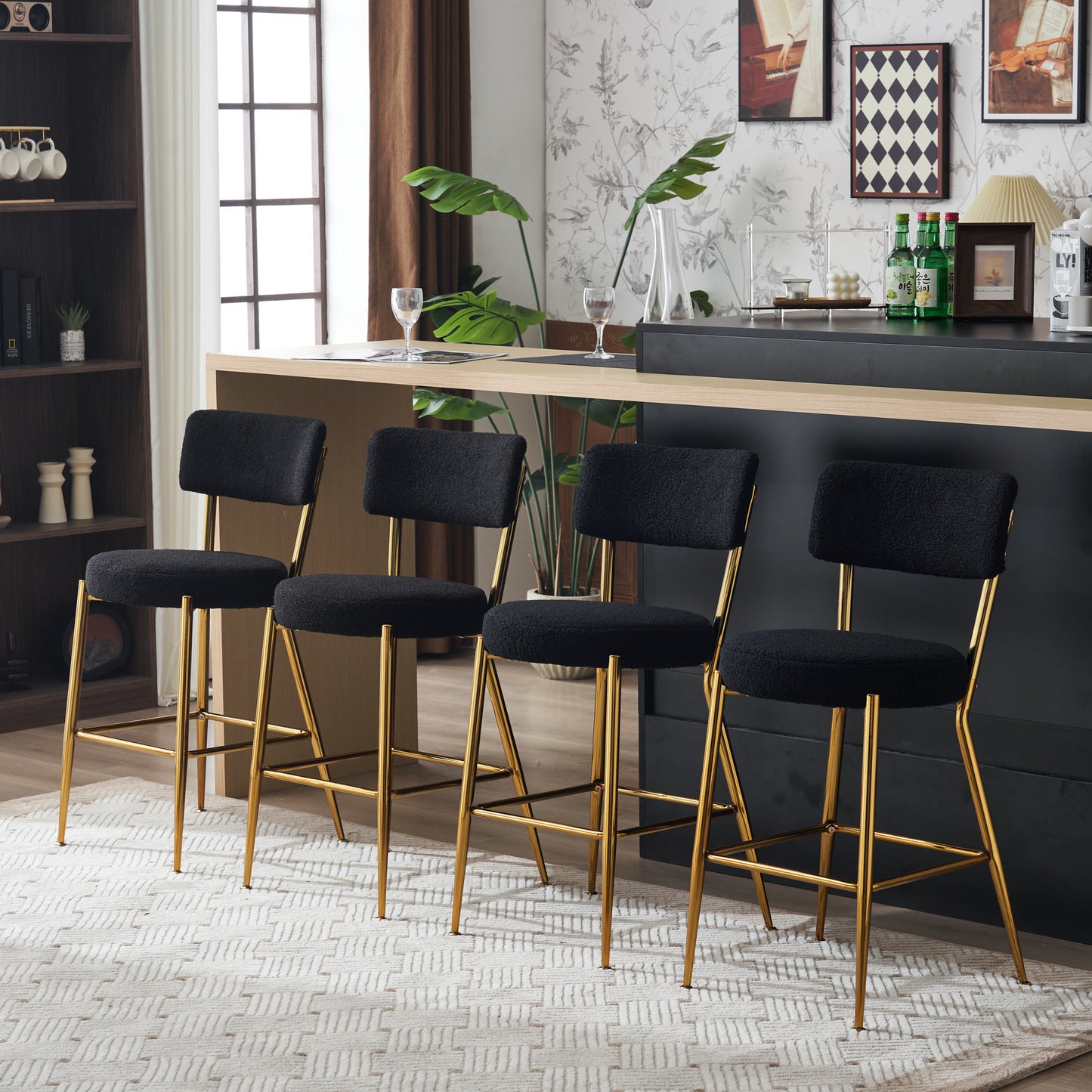 Modern Teddy Fabric Upholstered Barstools, 2