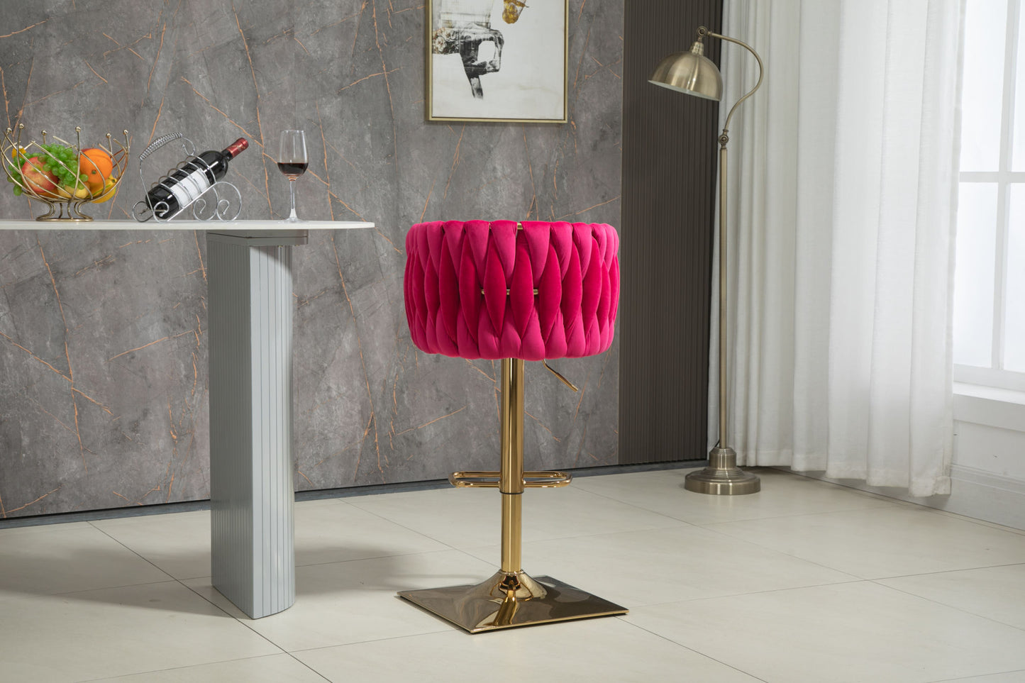 COOLMORE Rose Red Vintage Bar Stools with Back and Footrest, 2PC Set