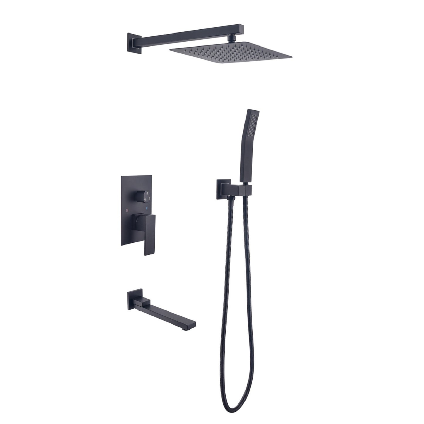 16" Square Bathroom Luxury Rain Mixer Shower Set