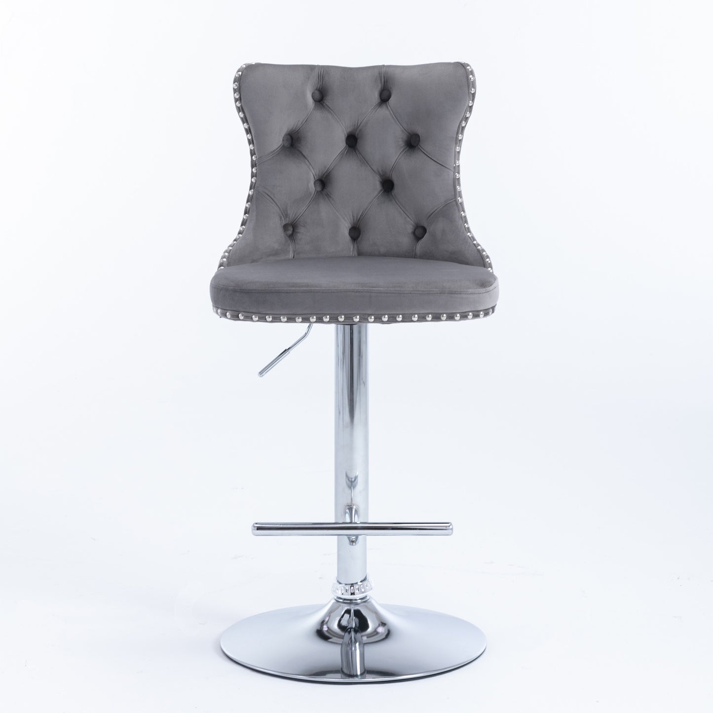 Grey Swivel Velvet Barstools, Chrome base