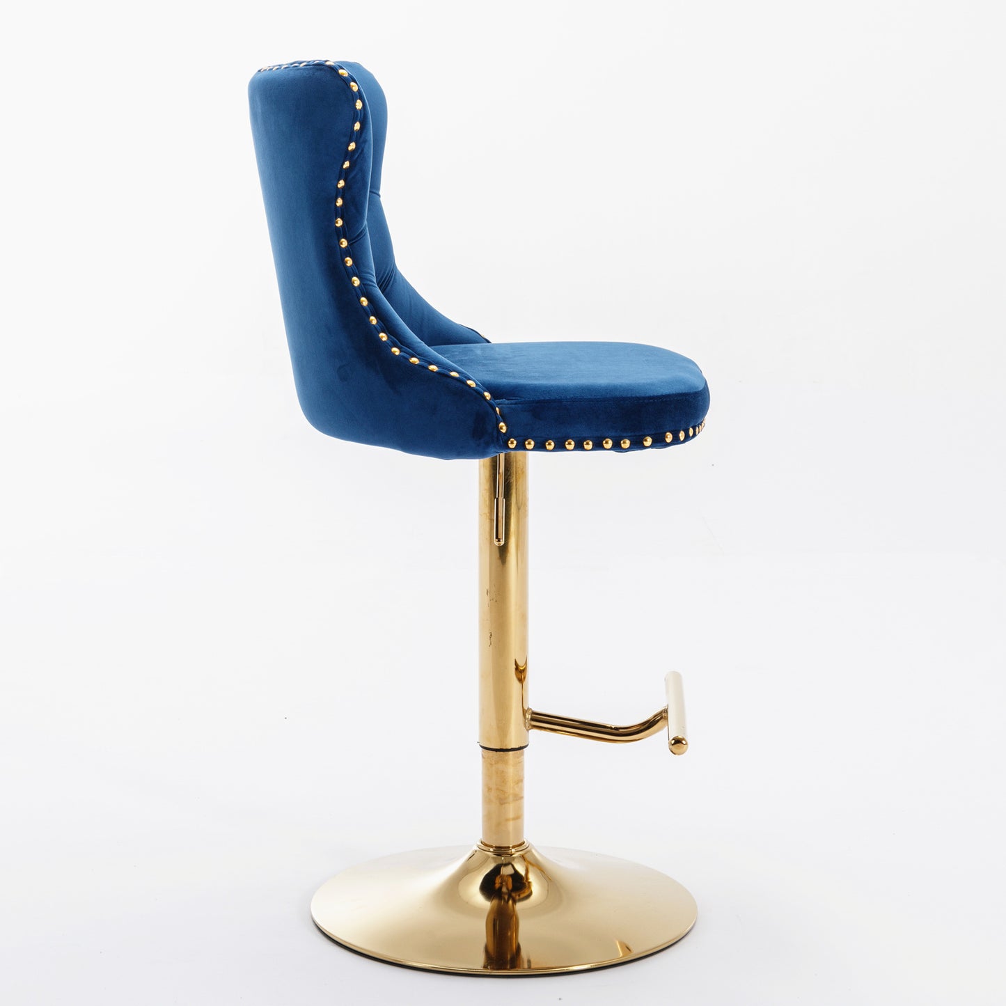 Blue Golden Swivel Velvet Barstools, Set of 2