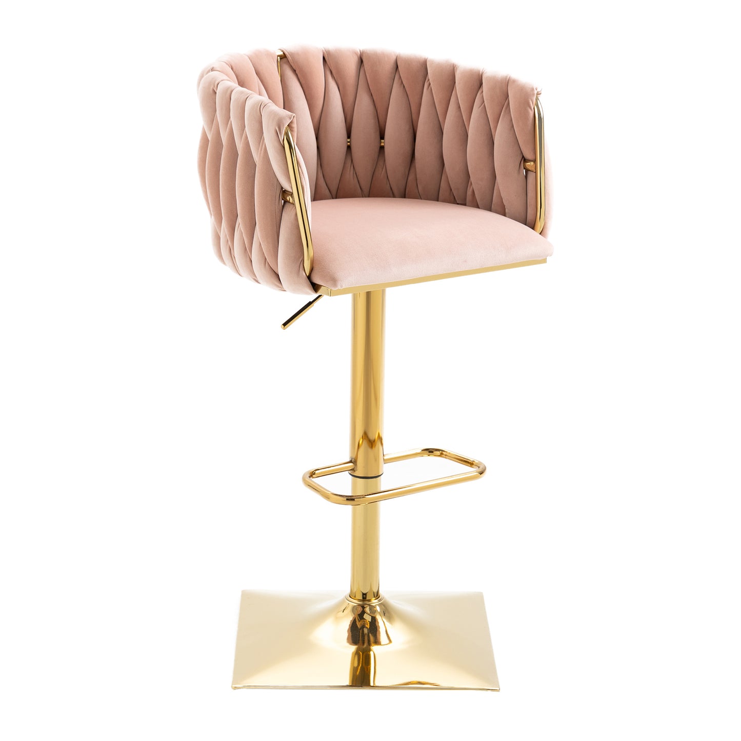 COOLMORE Pink Vintage Bar Stools with Back and Footrest, 2PC Set