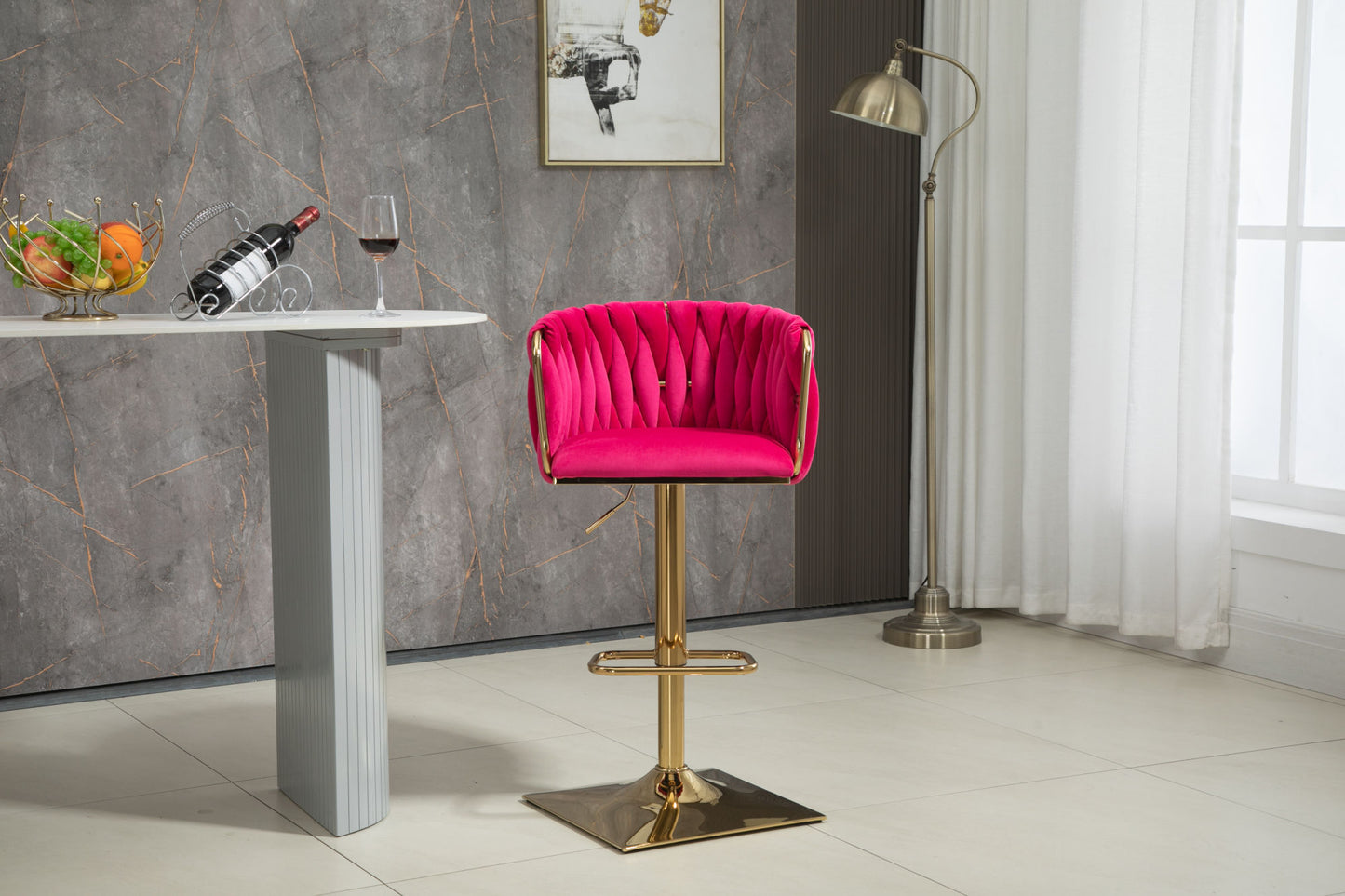 COOLMORE Rose Red Vintage Bar Stools with Back and Footrest, 2PC Set