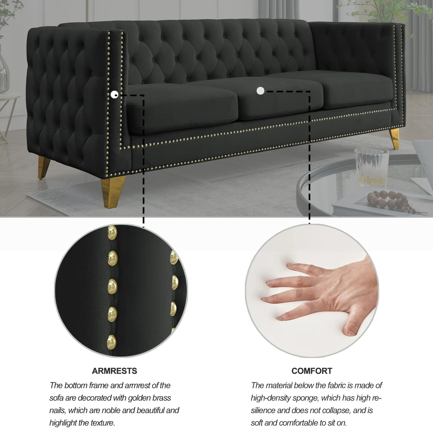 Black Velvet Tufted Sofa
