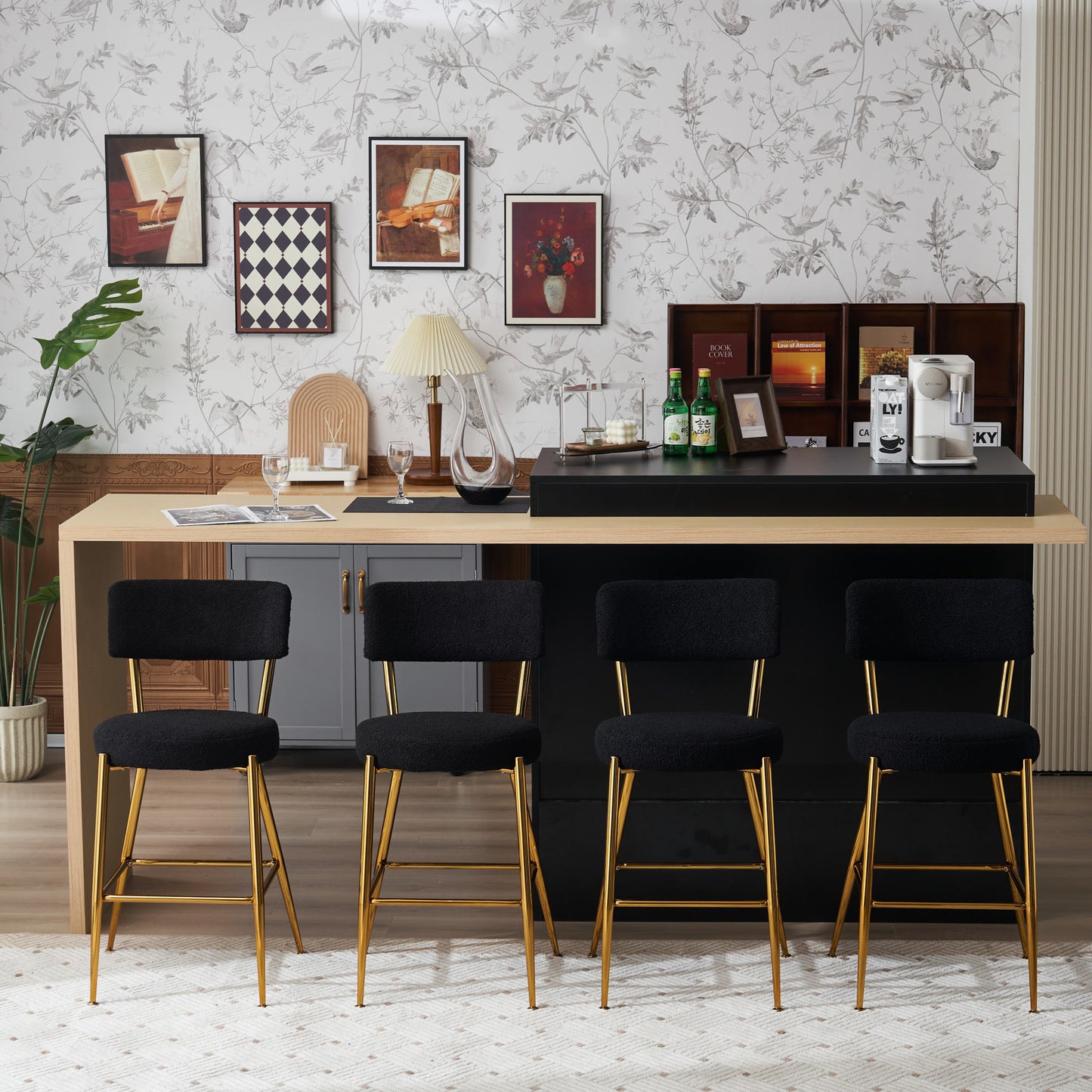 Modern Teddy Fabric Upholstered Barstools, 2