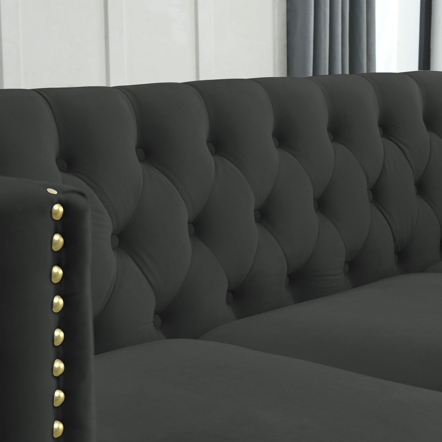 Black Velvet Tufted Sofa
